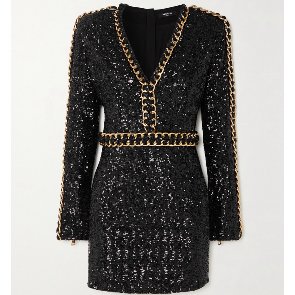 Balmain Embellished Sequin Crepe Mini Dress